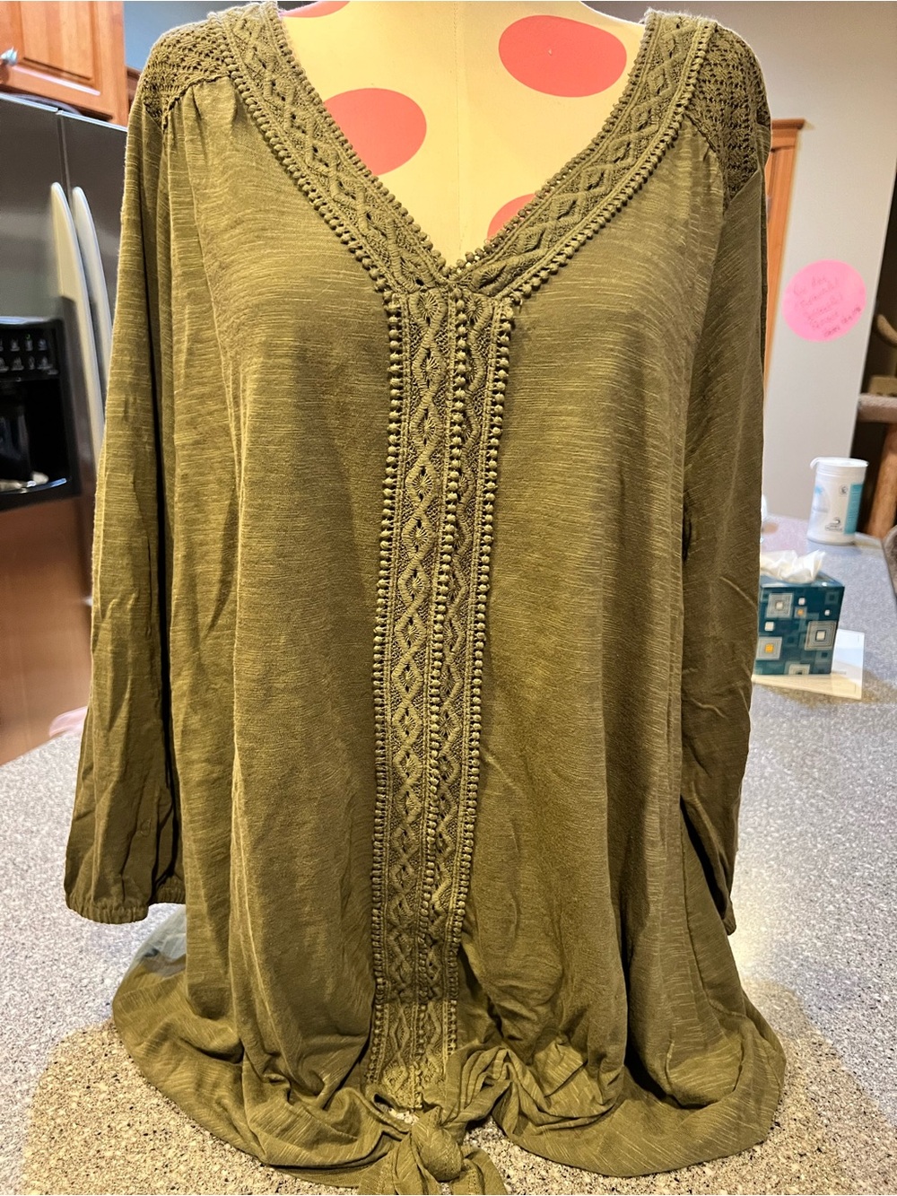Avenue Olive Green Crochet-Trim V-Neck Tunic-Proceeds benefit a cure